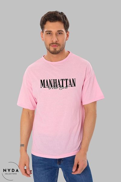 Nyda Collections Unisex Crew Neck New York Manhattan εμπριμέ βαμβακερό μπλουζάκι με κοντό μανίκι