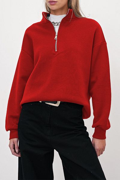 ruNadeS Three Thread Raised Half Zipper Detailed Stand Collar Sweatshirt
