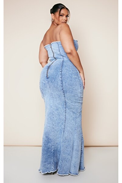 Şans Blugi fără bretele din lycra de mărime mare - rochie până la podea lavabilă 65N38796