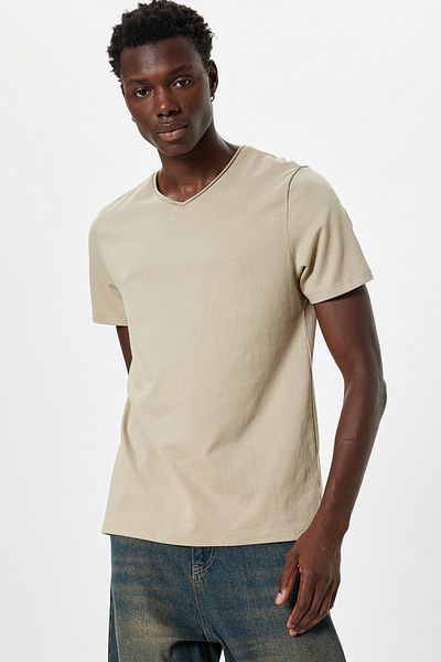 Koton Men's Beige T-Shirt (Model Code: 5Wam10188Hk57)