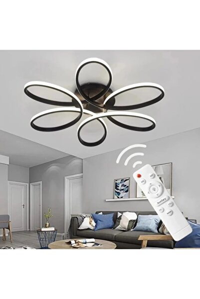 ABAJUR EVİM Stella Siyah Kumandalı 3 Renk Ledli Dimmerli Plafonyer Modern Led...