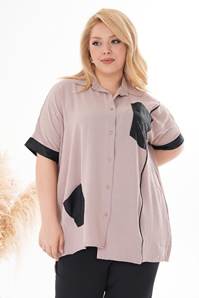Siyezen Plus Size Pocket Detailed Loose Shirt