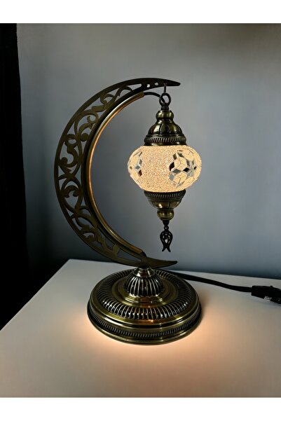 YILDIZ Masaüstü Otantik Hilal Mozaik Lamba - Beyaz