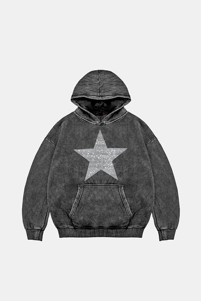 Sekizbiraltı Star Stone Printed Oversize Unisex Washable Black Hoodie