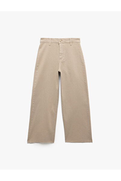 Koton Cotton Wide Fit Pockets Button Crop Wide Leg Denim Pants - Culotte Jean