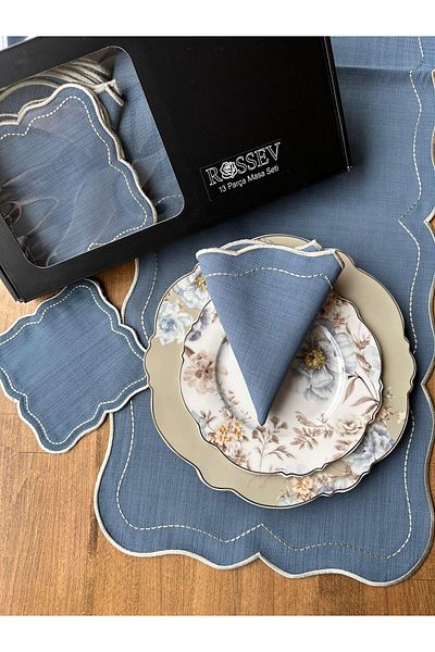 ROSSEV Set Textil de masă Indigo 13 Bucăți