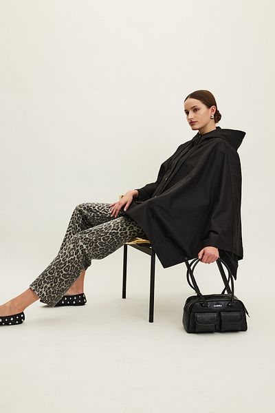 Manuka Black Cape Trench Coat - Bag Detailed