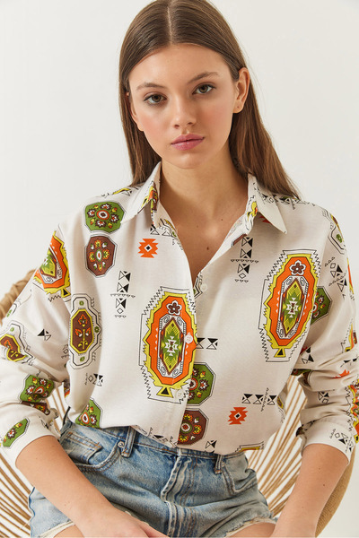 Bianco Lucci Dámská vzorovaná plátěná košile s rukávem