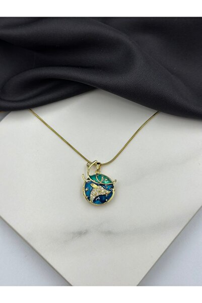 Lumiera Openable Gold Blue Enamel Deer Design Steel Necklace