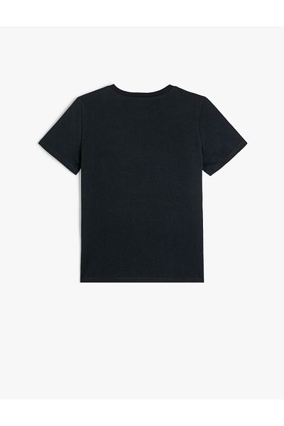 Koton Tricou din bumbac cu mânecă scurtă, cu imprimeu tropical, cu decolteu triplu