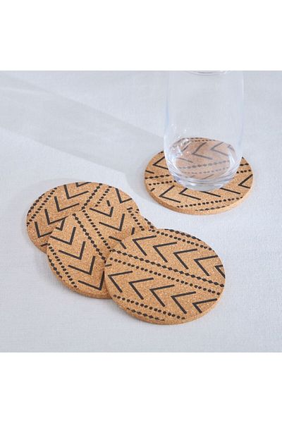Home Box Trib 4-Piece Printed Cork Coaster Set 10 cm