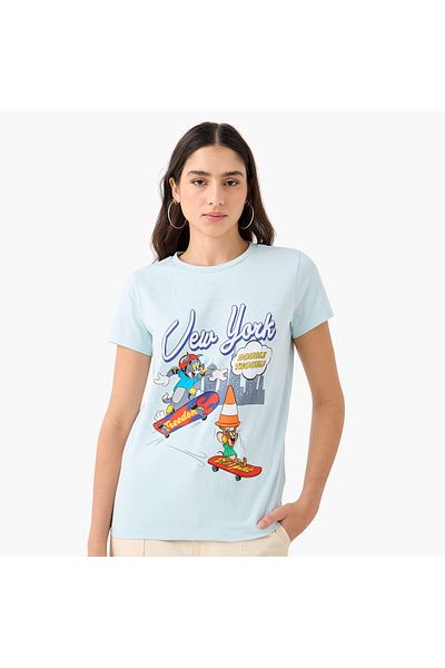 SP Characters Tom And Jerry Print T-shirt With Crew Neck And Short Sleeves