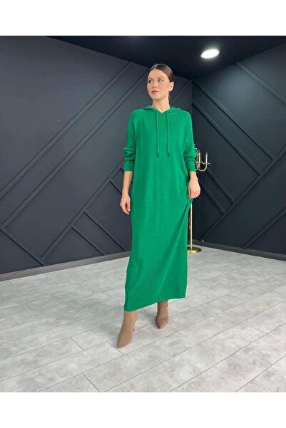 NİSUM MODA Hooded Long Knitting Dress