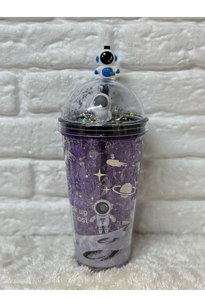 Zizu Colorful Mica Lighted Double Layer Glass Water Bottle with Straw 500 ml