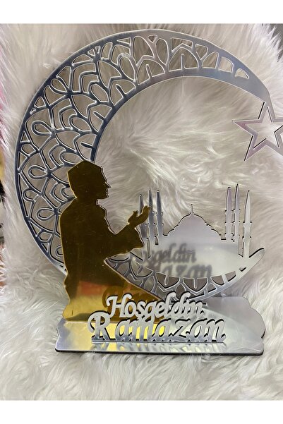 skycott ramazan süslemeleri hoşgeldin ramazan ay hilal Ahşap üzeri gümüş meta...