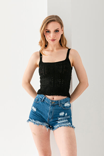 Wega Moda Pompom Print Strap Crop Top, Promise Confiture V-Neck Ribbed Sleeveless T-Shirt