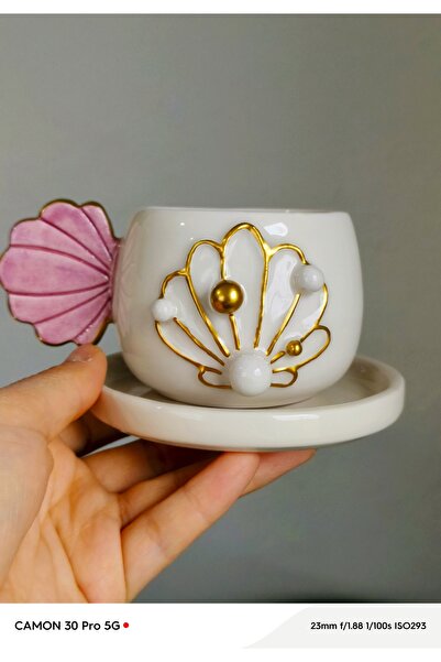 KOTYORA İstiridye Seramik El Yapımı Hediyelik Duble Kahve Fincanı