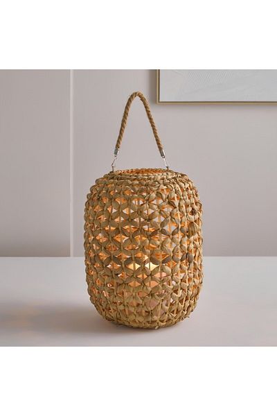 Home Box Willa Gourd Grass Lantern with Glass Votive 15x15x40 cm