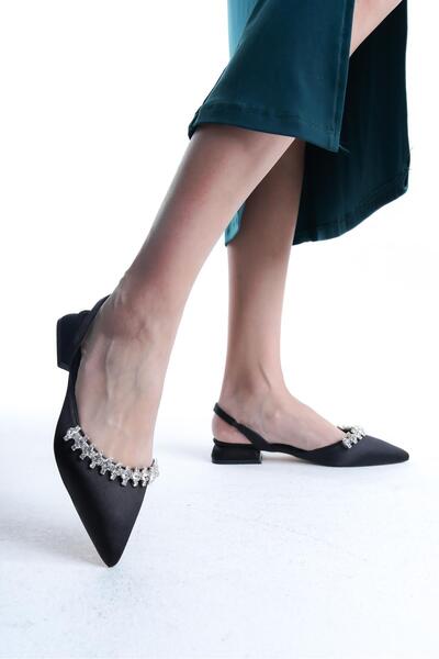 Preshley Жіночі чорні атласні туфлі з камінням, відкритою спинкою, еластичною...