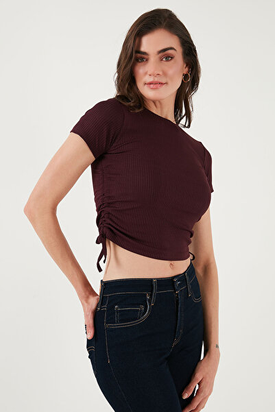 Lela Short Sleeve Crop Blouse with Gathered Sides BLUZ5864010