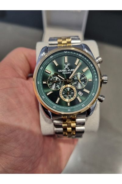 Daniel Klein Steel Bracelet with Green Dial Calendar 3 Atm Waterproof Men Wristwatch