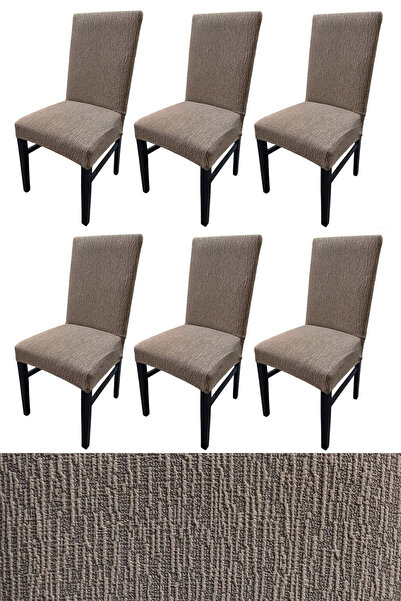 Bumedo Jakarlı Dokuma Kumaş Likralı Esnek 6'lı Sandalye Kılıfı Kaliteli Streç...