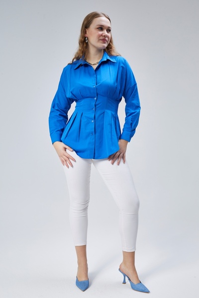 EMMAS CLOTHİNG Női derékra illeszkedő redős Saks ing