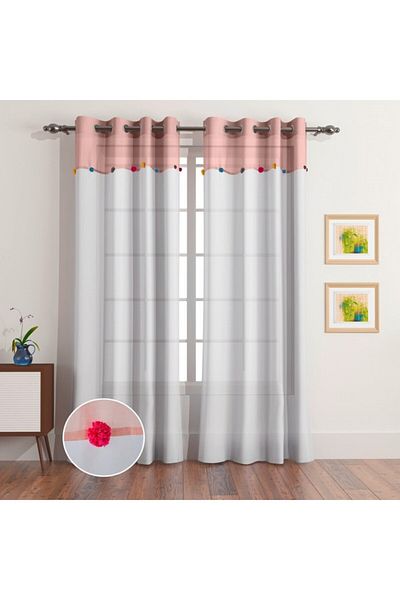 Home Box Flutterby 2-Piece Pompom Voile Sheer Curtain Set 140x240 cm