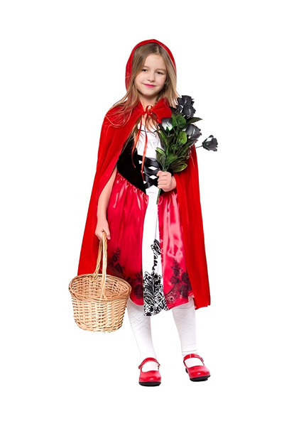 ReilaParty Şapkalı Halloween Cadılar Bayramı Pelerini 90cm Doğum Günü Kızları Için Kırmızı Başlıklı Kız Pelerin