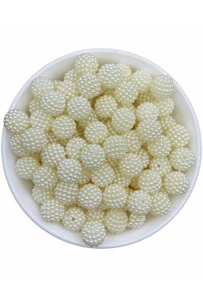 BEİLYS COSMETİCS & ACCESSORY مجوهرات خرز بلون كريمي 14 ملم - قطعة توت أسود 10...