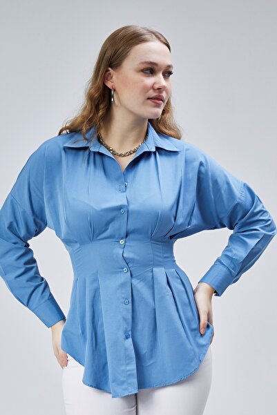 EMMAS CLOTHİNG Cămașă albastră plisată în talie pentru femei