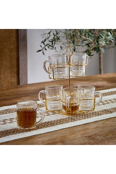 Home Box Orchid 6-Piece Glass Mug Set with Stand 200 ml
