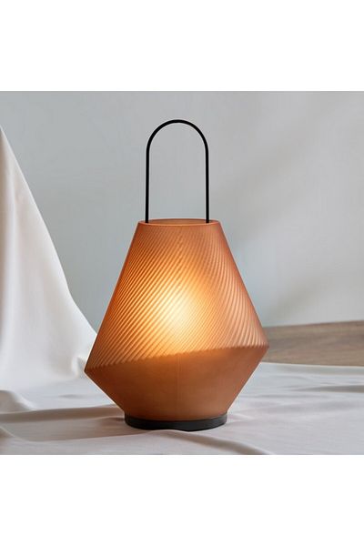 Home Box Auden Curved Glass Ribbed Lantern with Metal Handle 18x18x30 cm