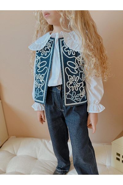 Minizco Embroidered Vest Shirt Pants Suit