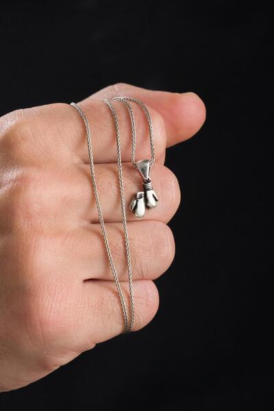 Tmt Silver 925 Ayar Gümüş Küçük Minimal İkili Boks Eldiveni Erkek Kolye