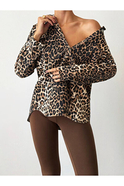 LASEL GABARDİN LEOPAR DESEN GÖMLEK