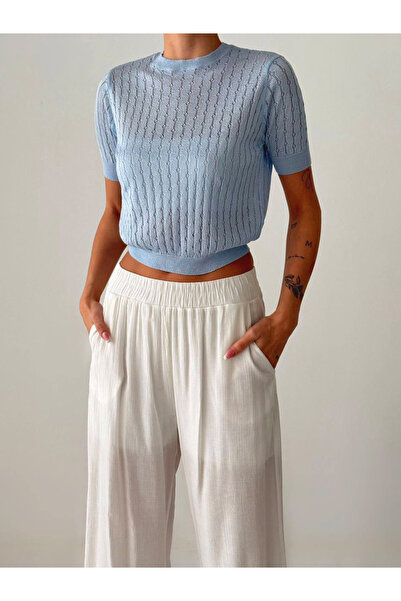 LASEL طاقم الرقبة سترة قصيرة الأكمام