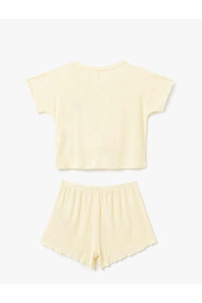 Koton Kurzärmliges Pyjama-Set aus Modalstoff mit Stickerei und Shorts