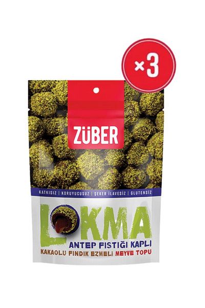 Züber Pistachio Covered Cocoa Hazelnut Paste Fruit Ball 96 Gr X3 Pieces
