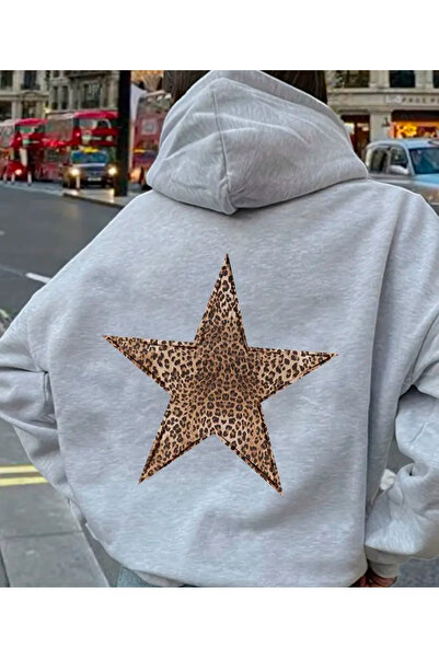 TRENDPUNKY - سويت شيرت بغطاء للرأس مقاس كبير ومطبوع بطبعة LEOPARD STAR