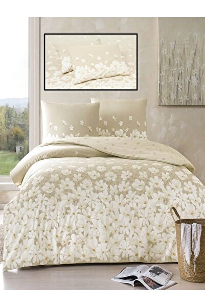 Taç Σετ παπλωματοθήκης April Beige Ranforce Single + Πάπλωμα + Μαξιλάρι σιλικόνης