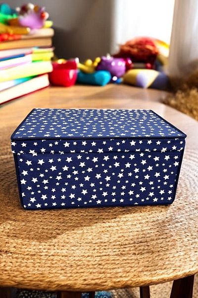 VAYBE 2 PCS Mega Multi-Purpose Storage Box Organizer Toy Box Storage Bag Navy Blue Star Pattern 40x60x30