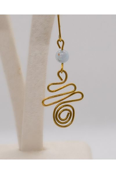 Luna Spiral Rice Earrings with Aquamarine Natural Stone