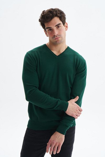 Arma Men's Green Slim Fit Lycra Cotton Knitted V-Neck Sweater Sweater K0Kro0854
