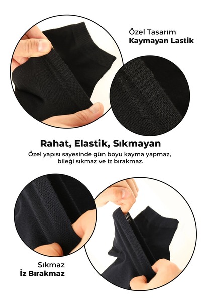 SAYSEZ Plain Black Color Bamboo Booties Socks, Seamless Premium 3 Pack