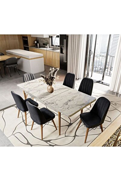 UZMHOME EZGİ 6 Kişilik Açılır Masa Sandalye Takımı Mutfak Masası Takımı Salon...
