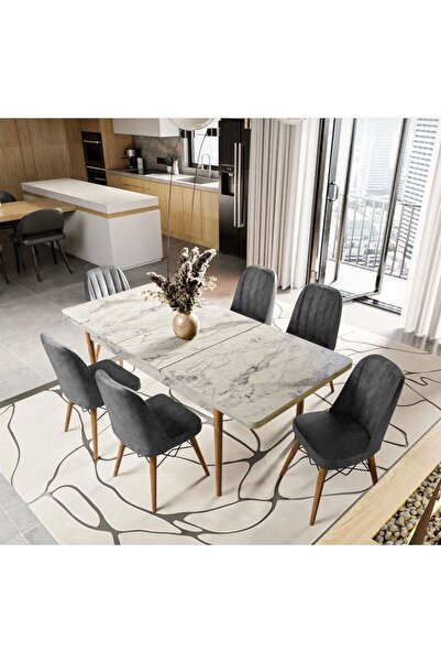 UZMHOME EZGİ 6 Kişilik Açılır Masa Sandalye Takımı Mutfak Masası Takımı Salon...