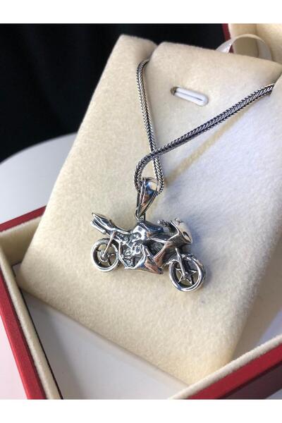 vogutima Erkek Gümüş Kolye - Motosiklet Motor Figürlü Kolye • Işıklı Kutuda •...