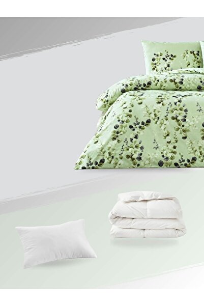Taç Leif Ranforce Green Single Duvet Cover + Quilt + Silicone Pillow