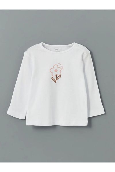 LC Waikiki Lcw Baby Ecru Crew Neck Baby Girl T-Shirt and Leggings 2-Piece